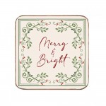 Merry and bright χειροποίητο χριστουγεννιάτικο σουβέρ 9.5x9.5 εκ