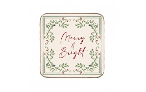 Merry and bright χειροποίητο χριστουγεννιάτικο σουβέρ 9.5x9.5 εκ