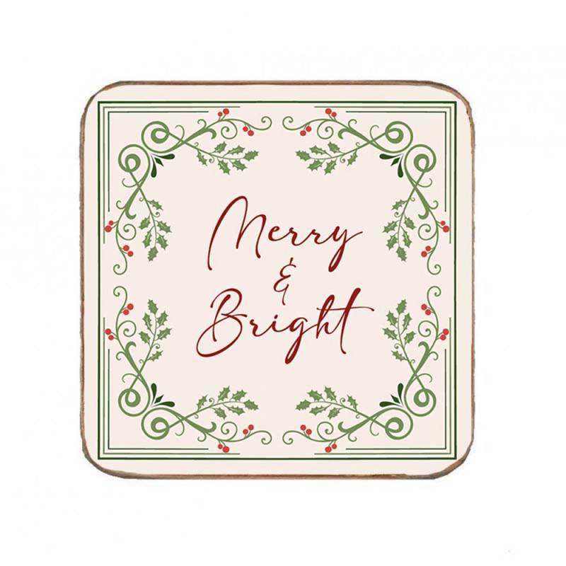 Merry and Bright χειροποίητο χριστουγεννιάτικο σουβέρ 9.5x9.5 εκ