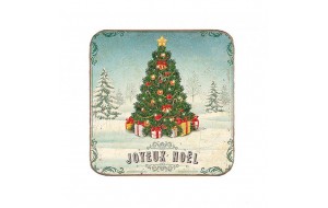 Χειροποίητο σουβέρ χριστουγεννιάτικο δέντρο με δώρα σε χιονισμένο τοπίο 9.5x9.5 εκ