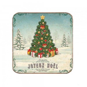 Χειροποίητο σουβέρ χριστουγεννιάτικο δέντρο με δώρα σε χιονισμένο τοπίο 9.5x9.5 εκ
