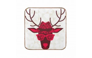 Ρετρό χειροποίητο σουβέρ red reindeer 9.5x9.5 εκ