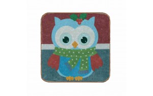 Vintage χειροποίητο σουβέρ Christmas owl 9.5x9.5 εκ